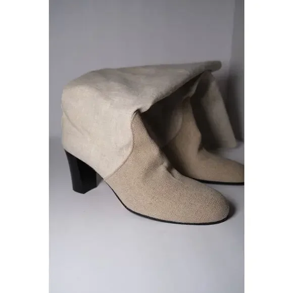 Maryam Nassir Zadeh Cream Woven Linen Norfolk Knee High Boots Womens US 41 / 10 - Picture 2 of 14